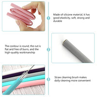 HASTHIP® 5Pcs Reusable Silicone Straws, 9.8inch Portable Straws Extra Long Flexible Kids/Toddlers Straws for 20 oz 30 oz Water Glasses with Cloth Bag and Cleaning Brush