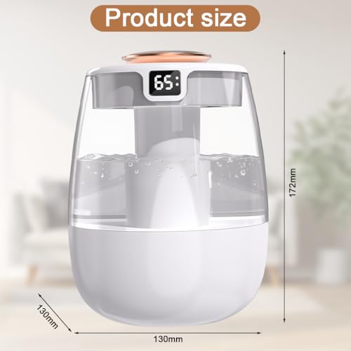 HANNEA® Humidifier 1.3L Cool Mist Humidifier for Room & Babies & Home & Office 20dB Silent Home Humidifier Night Mode Humidity Display Adjustable Fog Size