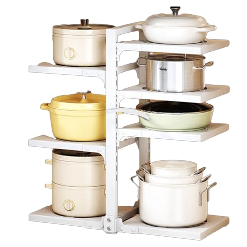 HASTHIP® Under Sink Organizer Assembly Multi Cooking Pot Holder Rack with 7 Panels Adjustable Carbon Steel Kitchen Organizer Kitchen Storage Rack for Pots,Pans