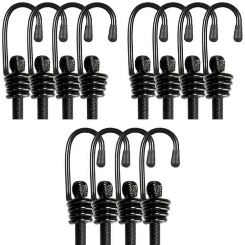 Serplex® 12PCS Bungee Cords 24 Inches Heavy Duty Outdoor Elastic Straps with Dual End Hook Rubber Multi Use Rope for Luggage Camping Tidying