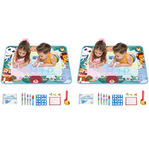 PATPAT® Magic Water Doodle Mat DIY Graffiti Drawing Mats 100x80cm Water Based Coloring No-Ink for Toddler Children Birthday Gift Kids 1-6 Years Old 2PCS