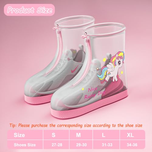 SNOWIE SOFT® Children’s Adorable Cartoon Printed Waterproof PVC Shoe Covers Reusable Durable Slip Resistant Rain Boots for Boys Girls Pink S 3PCS