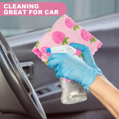 HASTHIP® Kitchen Dish Cloth 30x30cm, Pack of 4 Sweet Fashion Strawberry Coral Fleece Dish Cloth, Soft & Absorbent Utility Kitchen Clean Cloth