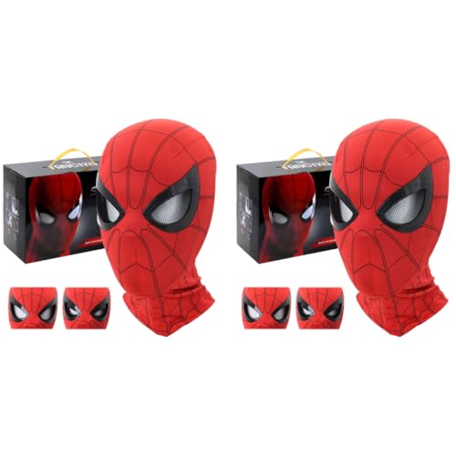 FANCYKU® 3D Spide Mask with Moving Eyes Jaw Motion Activated Blinking Eyelid Head Cover Cosplay Costume for Adult Kids Halloween Masquerade Red 2 PCS