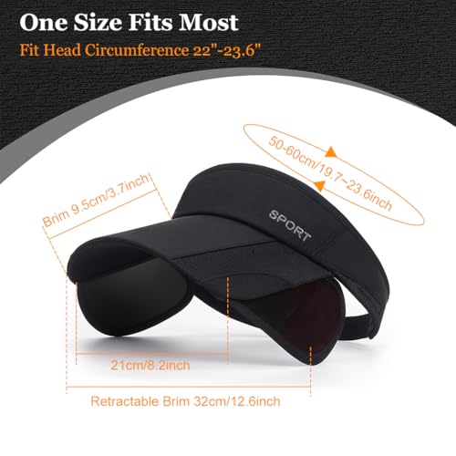 PALAY® Sun Golf Visor Hats for Women Adjustable Retractable Brim Cap Beach Black 2PCS