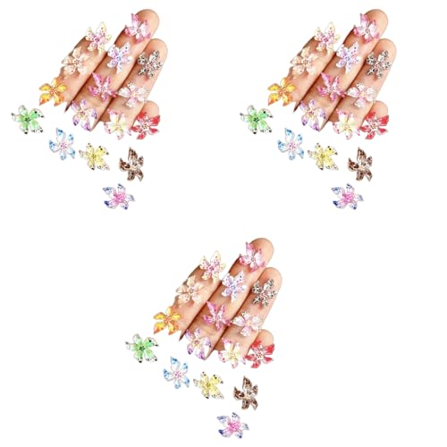 MAYCREATE® 180PCS Flower Nail Art Charms 3D Hawaii Flowers Rhinestones Hibiscus Floral Nails Gems Colorful Spring Summer for Women Girls DIY Decorations
