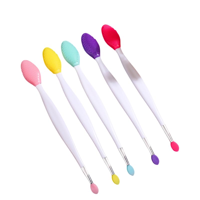 MAYCREATE® Lip Scrub Brush - 5 PCS Dual-ended Lip Scrubber Exfoliator and Silicone Lip Brush, 2-in-1 Silicone Lip Scrub Tool Lip Mask Applicator, Gentle Exfoliator & Applicator for Soft-Multicolor