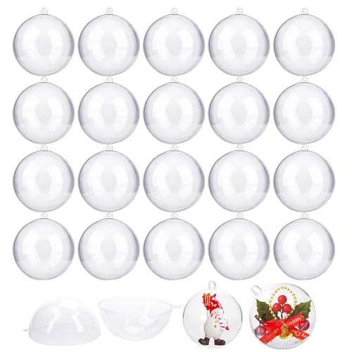 HASTHIP® 20Pcs Transparent Ornament Ball 3.14 Inches Fillable Empty Ornament Ball for Christmas Decorations, Christmas Gift, Hanging Christmas Ornament Plastic Ball for Christmas Home Decoration