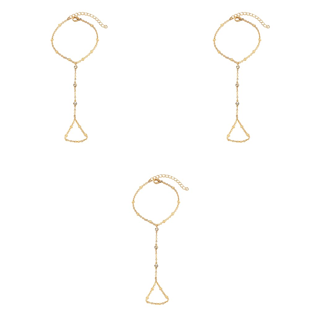 SANNIDHI Hand Chain for Women featuring Adjustable Finger Ring Bracelet and 3PCS Set | Gold Rhinestone Slim Chains for Parties