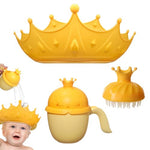 SNOWIE SOFT® Baby Shower Cap Hair Brush Rinse Cup Soft Silicone Crown Cap Bath Cap Protecting Eye & Ear Adjustable Baby Shower Crown Cap Baby Shower Gift, Yellow