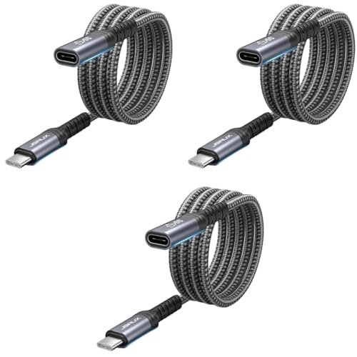 JSAUX® Type C Extension Cable 3.3Ft USB Male to Female PD 100W Fast Charging 10Gbps Sync Transfer 4K 60Hz HD Video Output Compatible with iPad Pro MacBook Dell Black 3 PCS