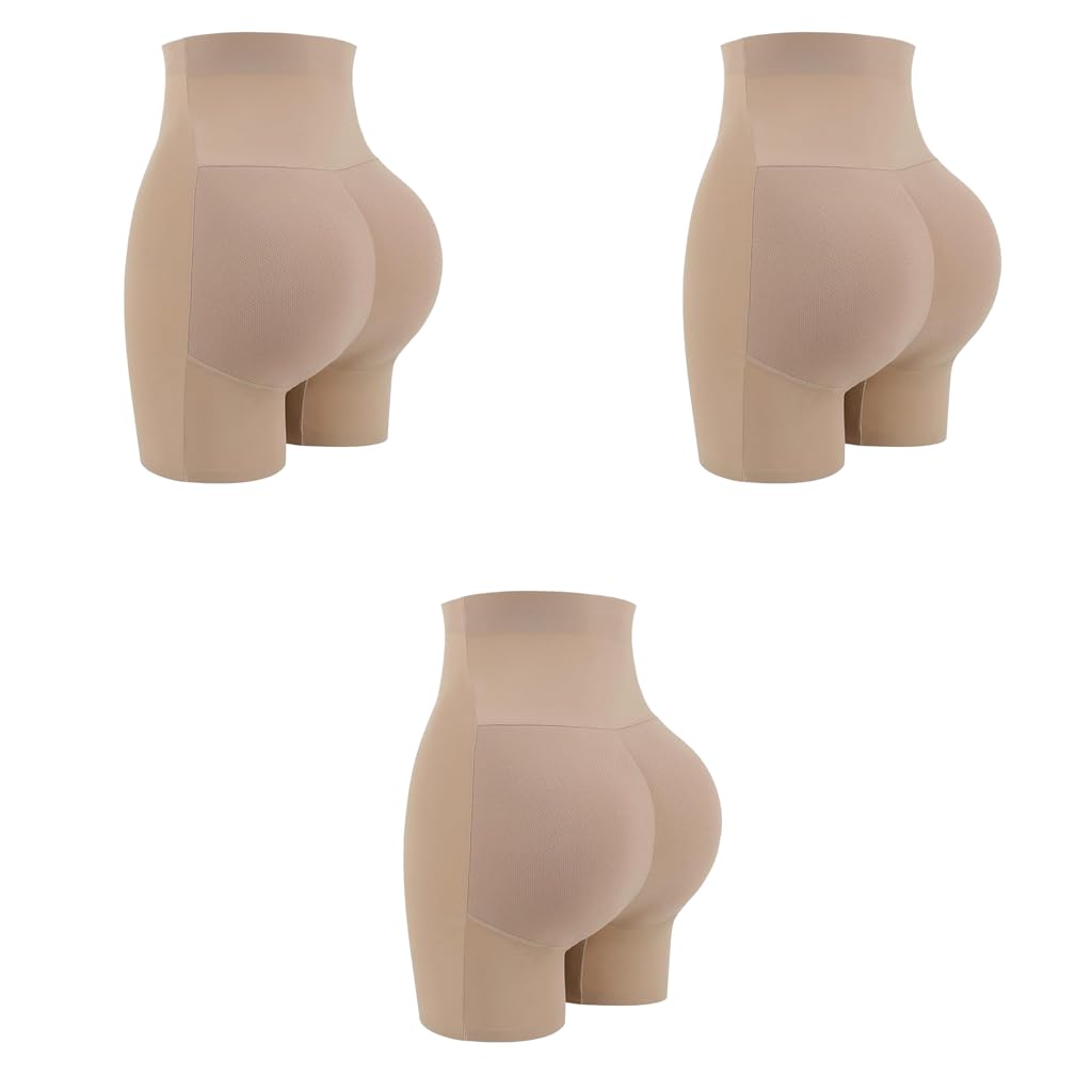 PALAY Butt Lifter Padded Underwear for Women with 3D Hip Pads Beige 3PCS | Seamless Shapewear Shorts