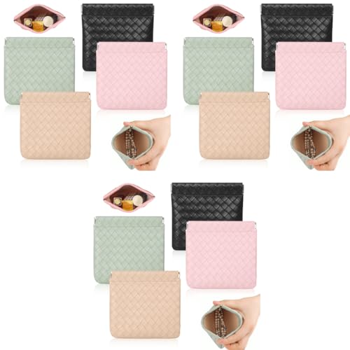 MAYCREATE® Small Makeup Pouch 12PCS Jewellery Storage PU Leather Mini Cosmetic Bag Weave Lipstick for Women Pocket Coin Purse Organizer