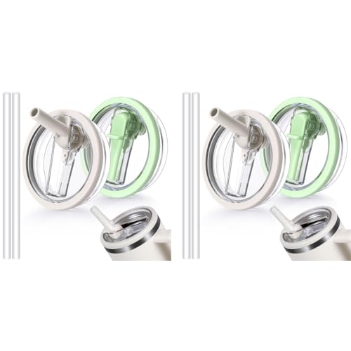 HASTHIP® 4PCS Lids for Stanley Cup Creative Folding Straw Leaking Proof Seal Tight Fashion Transparent Universal Replacement 40oz White Green