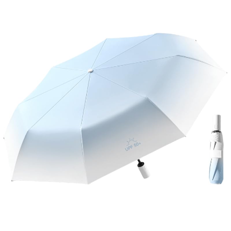 Venzina® Travel Umbrella UPF 50+ Sun Protection Umbrella with Case Compact, Lightweight, Windproof Portable Parasol for Women, Men & Kids Gradient Light Blue