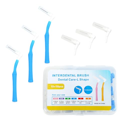 ZIBUYU® 25 Count Interdental Brush Cleaners Dental Brushes Toothpick Tooth Flossing Head Oral Hygiene Angle with Portable Case Easy Use for Cleaning(Blue)