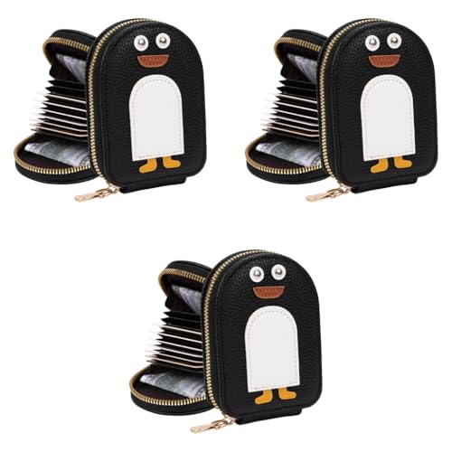 PALAY® Girls Card Bag Travel Card Holder with 10 Compartments Wallet Organizer Bag Zipper Pouch PU Cartoon Penguin Zipper Card Bag RFID Blocking Travel Card Holder 3 PCS