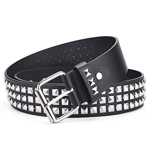 GUSTAVE® Black PU Leather Punk Rock Gothic Studded Wide Belts for Men & Women with Jeans, Jacket, Chains & Clothing Accessories, length- 110cm