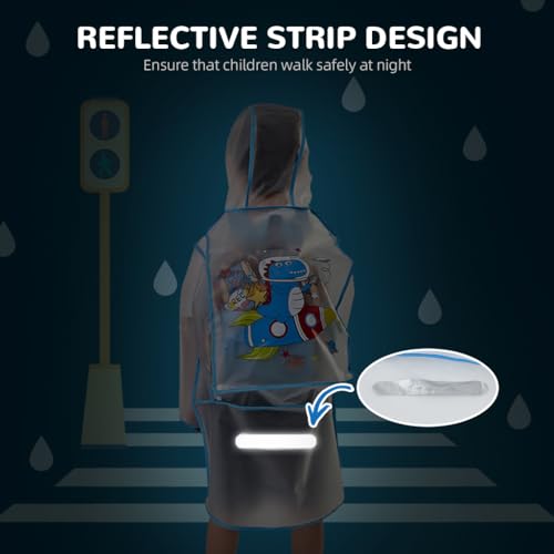 PALAY Kids Raincoat 3-5 Years Old Toddlers Raincoat Cartoon EVA Rain Jacket Knee Length Raincoat with Hood & Intergrated Backpack Rain Cover Preschool Kids Raincoat for