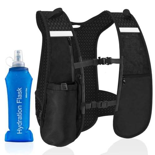 Proberos® Lightweight Running Hydration Vest with 500ml Water Bladder, Outdoor Quick Dry Mesh Running Vest with 3 Pockets, Night Reflective Adjustable Running Vest for Cycling, Marathon, Running