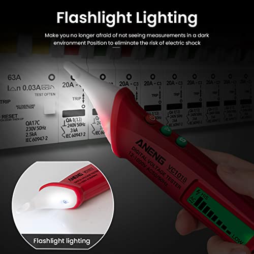 Serplex® Non-Contact Voltage Tester with Light, Voltage Tester Pen Adjustable Sensitivity AC 12V-1000V, Tester Electrical Continuity Tester, Live/Neutral Wire Tester with LCD Display Buzzer Alarm
