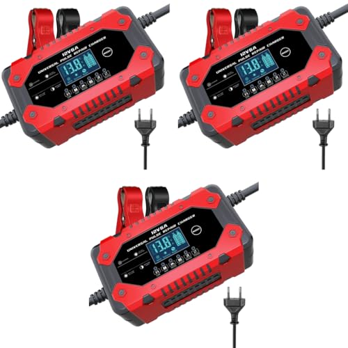 STHIRA® Fully Automatic Car Battery Charger 12V6A Trickle Maintainer Smart LCD Multifunctional Vehicle Lead Acid Charging Maintenance 3PCS
