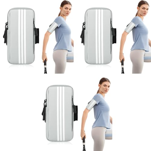 Optifit® Waterproof Running Armband Phone Holder with Anti-Slip Elastic Strap for 6.7'' Smartphones Breathable Durable Arm Bag for Men Women Outdoor Fitness Jogging Hiking Grey 3 PCS