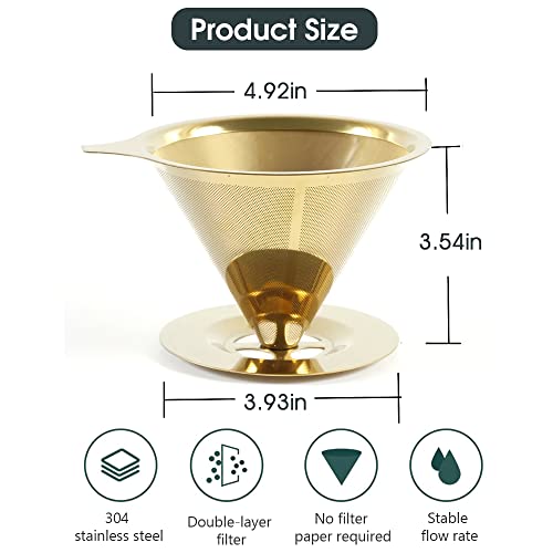 HASTHIP® Filter Coffee Maker 800 Mesh with Handle Pour Over Coffee Filter Stainless Steel V60 Coffee Dripper 100% Paperless Maker Honeycomb Cup Cafe Keeping Nature Coffee Flavour Easy To Use And Clean