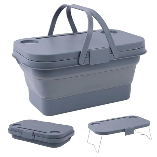 Proberos Camping Collapsible Bucket with 2 in 1 Multi Purpose Lid Collapsible Basket With Handles Travel Collapsible Bucket for Camping, Picnic