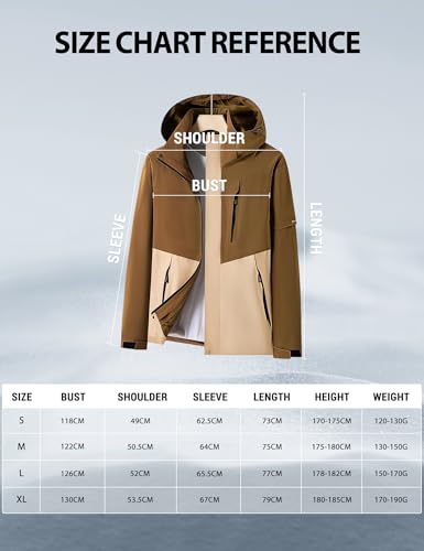 Venzina® Men's Mountain Style Lightweight Jacket, Breathable Windbreaker & Water-Repellent Coat with Reflective Sleeves for Hiking Cycling, Army Green, L