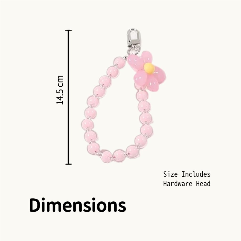 Zibuyu Phone Charm for Girls with Flower Beads and Metal Buckle | Pink Acrylic Strap Grip