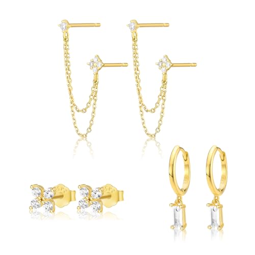 SANNIDHI® 6 Pairs Earring Ear Studs Sets Chic Golden Ear Stud Floral Rhinestone Loop Earrings Chain Drop Earring for Girls Women Stylish