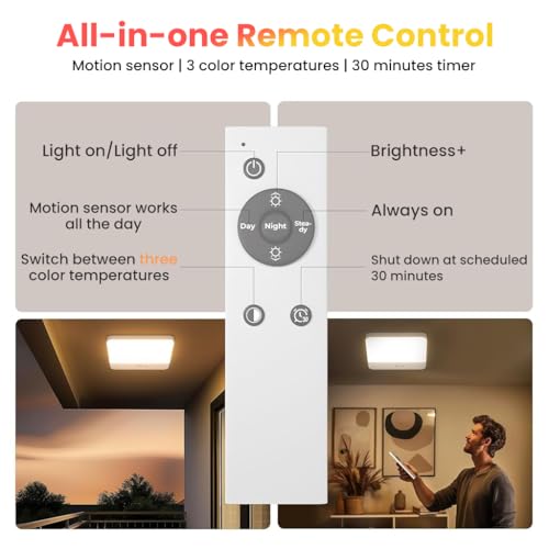 ELEPHANTBOAT® Magnetic Wall Lamp Ceiling Light with 3-Color LED Smart Motion Sensor Remote Control USB Rechargeable 4000mAh Battery for Bedroom Cabinets Hallway 3 PCS