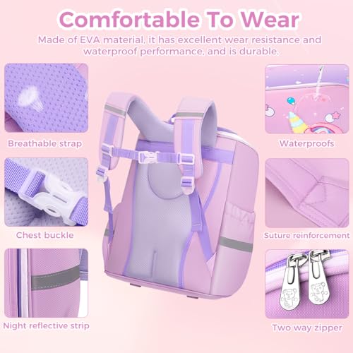 PALAY® Unicorn Backpack for Kids Girls Stylish Durable Water-Resistant Shoulder School Bags 6-12 Years Old Birthday Rakhi Gift Purple 3 PCS