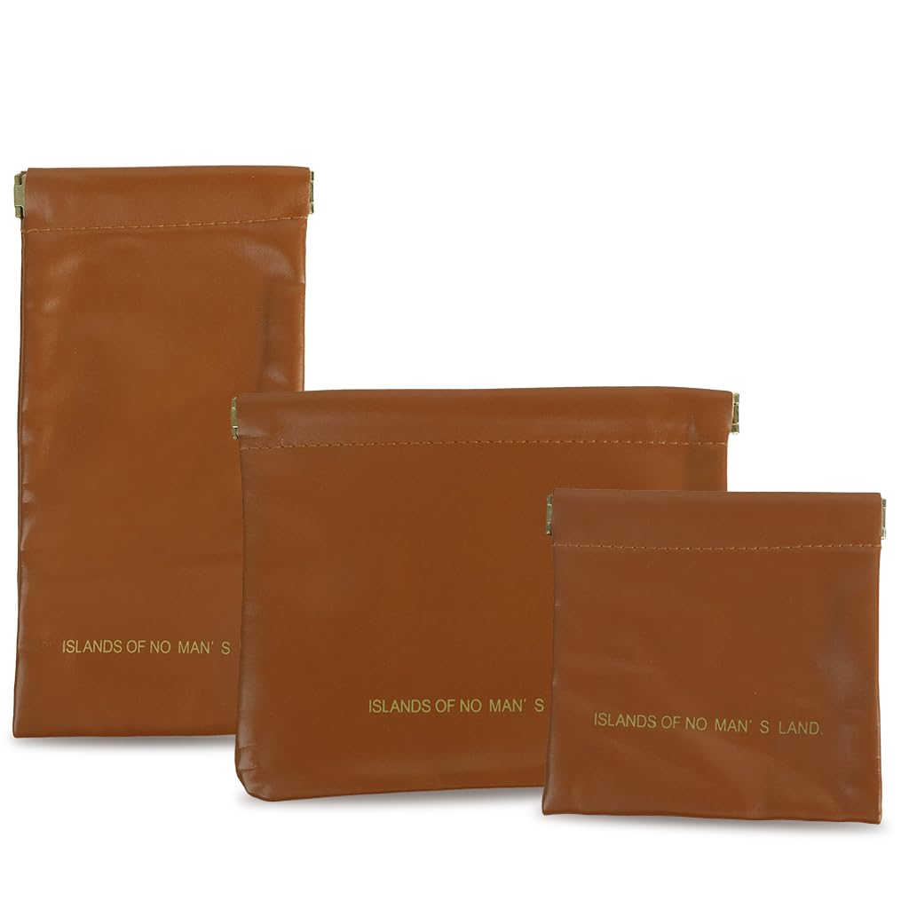 ZIBUYU Makeup Bags Set for Travel with No Zipper Self Closing Design | 3PCS PU Brown