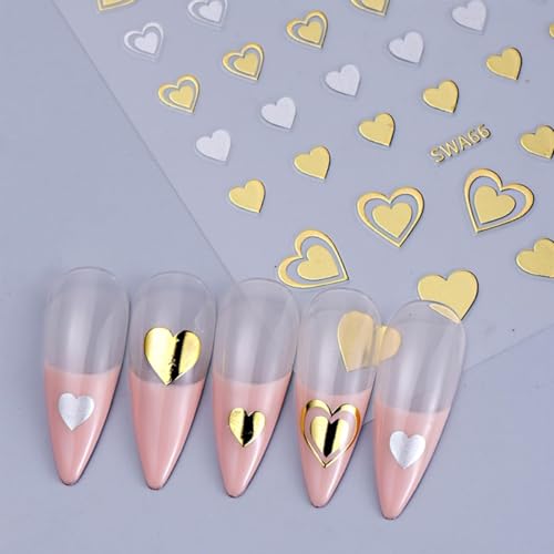 MAYCREATE® 8 Sheets Heart Nail Stickers Decals for Women Girls Art Self-Adhesive Black White Pink Graffiti Patterns Elegant Designs Accessories 24 PCS