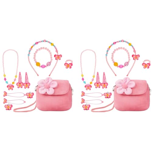SANNIDHI® Kids Jewellery Set for Girls Plush Handbag Necklace Bracelet Ring Hairband Hair Clips Kit Cute Princess Party Costume Jewelry for 3-10 Years Old Birthday Christmas Gifts 2PCS