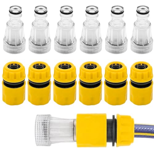 ORTIZA Washer Connectors Set of 12Pcs High Pressure Washer Connectors Adapters with 6Pcs 1/2 Inches Quick Connectors & 6Pcs 3/4 Inches Transparent Hose Connectors with Built in Filter