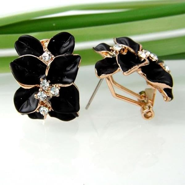 ZIBUYU Floral Rhinestone Earrings Set for Women with 0.7 in Studs & Hypoallergenic Alloy | Black and White Jewelry
