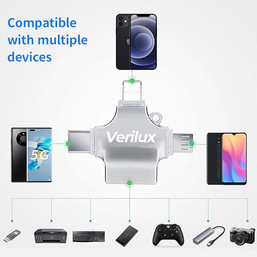 Verilux® 4 in 1 OTG Adapter Pendrive Connector with Lightning Type C Micro USB Ports Compatible with iOS 13 Above Android Devices iPhone iPad Keyboard Mouse 3PCS