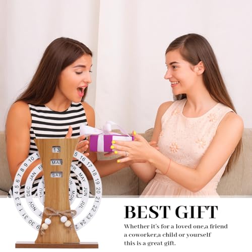 OFIFO® Wooden Perpetual Calendar Desk Decor With Rotating Ferris Wheel Design, Rustic Tabletop Date Display, Eco-Friendly Wooden Day And Month Tracker For Office, Home Or Gift (Ferris Wheel Style)