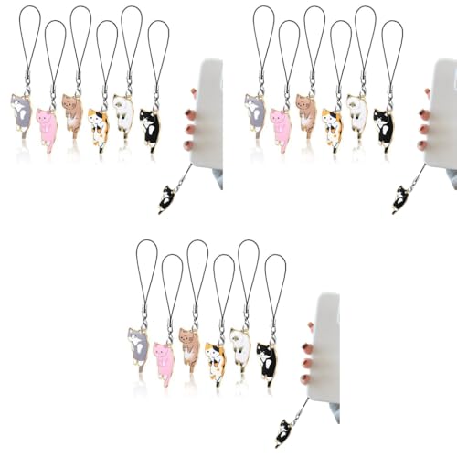 ZORBES® 18PCS Cute Cartoon Kitty Mobile Phone Charms with Line Loop Kawaii Cat for Case Chain Accessories Good Luck Lanyard Women Girls Bag