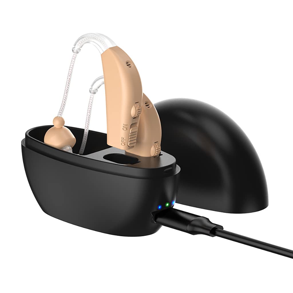 HANNEA Hearing Aid Machine for Ear with Rechargeable Charging Box and Noise Cancelling | Volume Control for Seniors