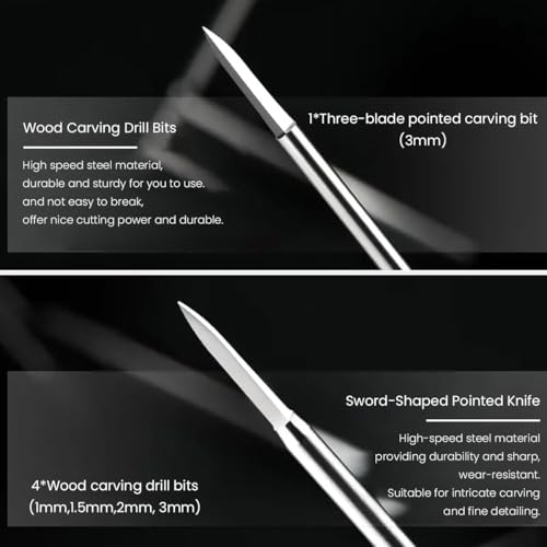 Serplex® 6PCS Stainless Steel Detail Carving Bits for Rotary Tool 2.35mm Shank Versatile Pointed Needle Tips Set Universal Engraving Drill for DIY Wood Craft Woodworking Polishing