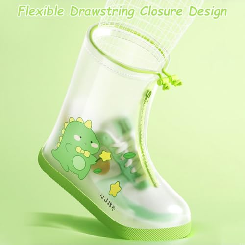 SNOWIE SOFT® Clear Shoe Cover for Rain Cartoon Dinosaurs Zip-up Kids Boys High Top PVC Anti-slip Waterproof Drawstring Closure Design Outdoor 23.5cm Sole Length 1 Pair M 3PCS