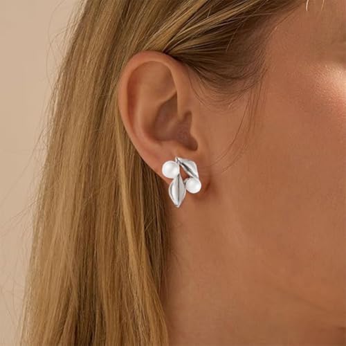 ZIBUYU® Necklace & Ear Studs Combo Set Floral Pearl Necklace Ear Studs Bold Sparkling Rhinestone Embellishment Alloy Chain Necklace Women Jewelry Gift Set