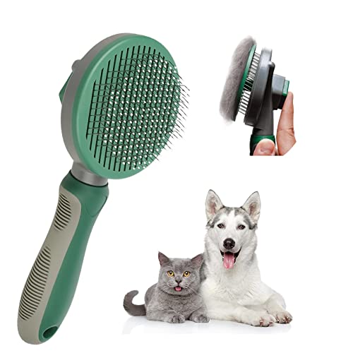 Qpets® Deshedding Brush for Dogs, Dog Brush Dog Comb Cat Hair Brush Self Cleaning Slicker Brush Shedding and Grooming Brush for Pet Hair Brush