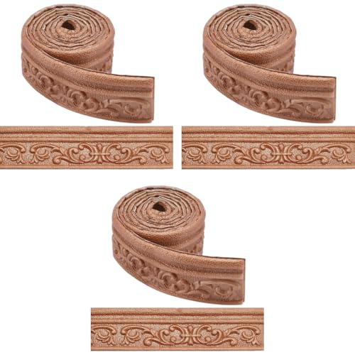 HASTHIP® 30Ft Vintage Wall Border Sticker, 3D Embossing Trim Decal, Peel Stick Foam Molding Trim Self Adhesive Crown Molding Wallpaper Border for Home Decor, Photo Frames, and Walls (Brown) 3 PCS
