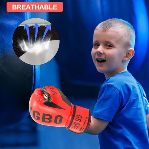 Proberos Kids Boxing Gloves Kids Training Gloves with Handwrap, 6 Oz Boxing Gloves Training Gloves for Boxing, Muay Thai and Sparring Sessions, Speed Ball(Red)