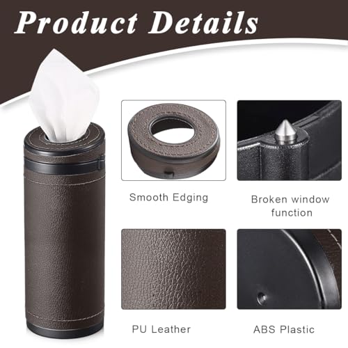 HASTHIP® Car Tissue Paper Holder Cylinder Box 2.75'' PU Leather Round Container Fit for Van Bathroom Office Use Cup Tube 2PCS